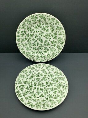 IKEA White Dinner Plates With Green Strawberries Flowers & Leaves